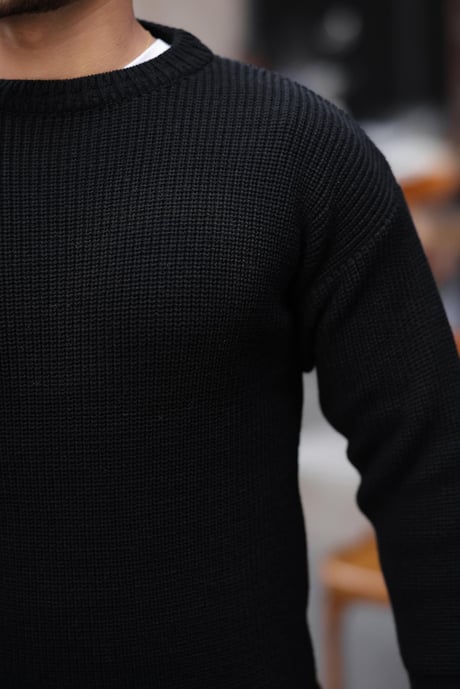 Selanik Örgülü Bisiklet Yaka Erkek Triko Kazak - Siyah