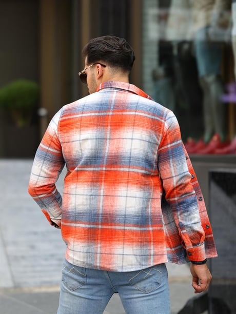 Şeritli Oduncu Fit Gömlek -  Turuncu