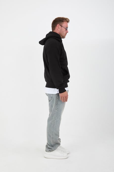 Siyah Erkek Oversize Kapüşonlu Kanguru Cepli Sweatshirt - Hoodie