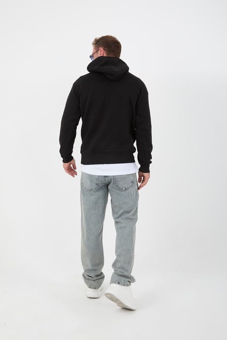 Siyah Erkek Oversize Kapüşonlu Kanguru Cepli Sweatshirt - Hoodie