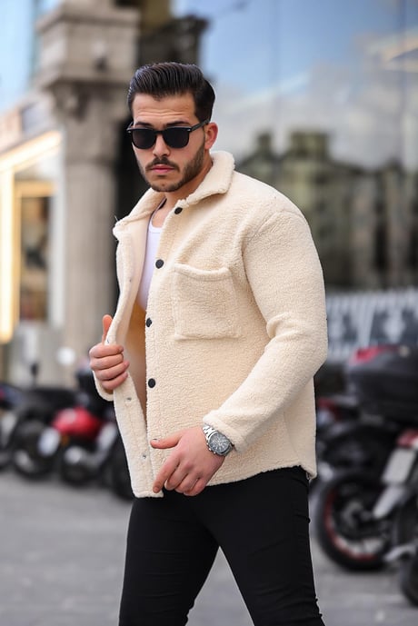 Tek Cepli Çıtçıtlı Peluş Ceket- Ekru