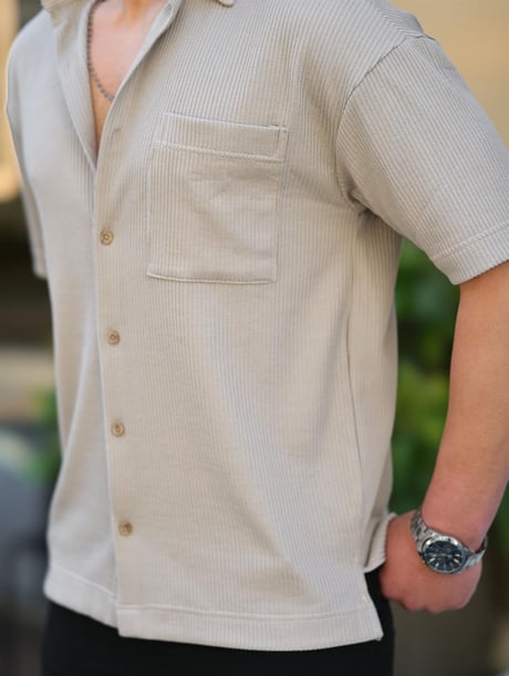 Tek Cepli Dokulu Oversize Gömlek - Bej