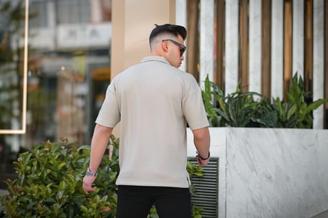 Tek Cepli Dokulu Oversize Gömlek - Bej