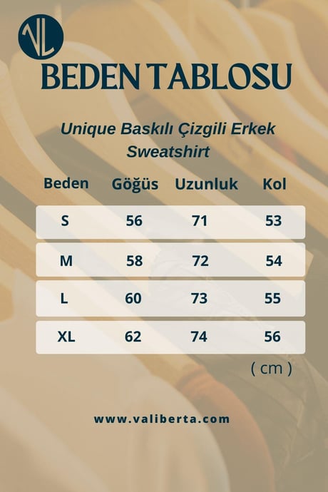 Unique Baskılı Çizgili Erkek Sweatshirt - Bej