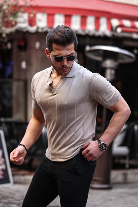 Viskon V Yaka Rahat Triko - Bej