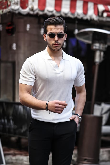 Viskon V Yaka Rahat Triko - Beyaz