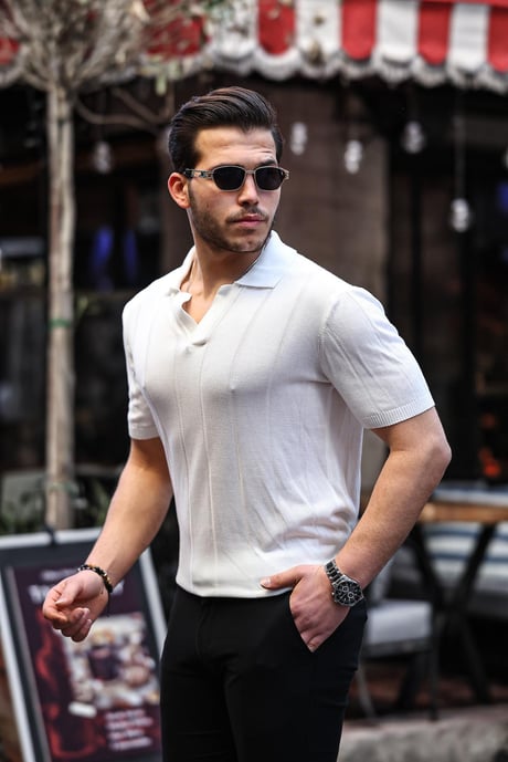 Viskon V Yaka Rahat Triko - Beyaz