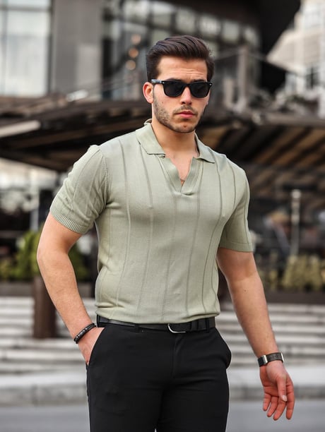 Viskon V Yaka Rahat Triko - Haki