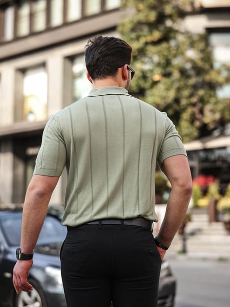 Viskon V Yaka Rahat Triko - Haki