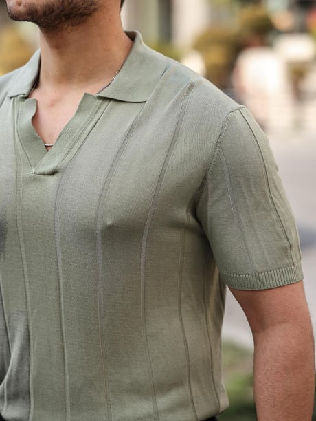 Viskon V Yaka Rahat Triko - Haki