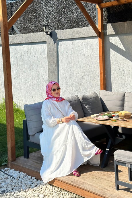 Özel Tansel Ovarsize Elbise Beyaz
