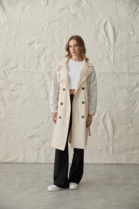 Arka Baskı Detaylı Düğmeli Trençkot TAŞ