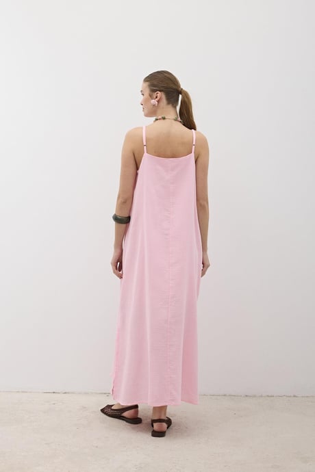 Askı Ayarlı Oversize Müslin Elbise PEMBE