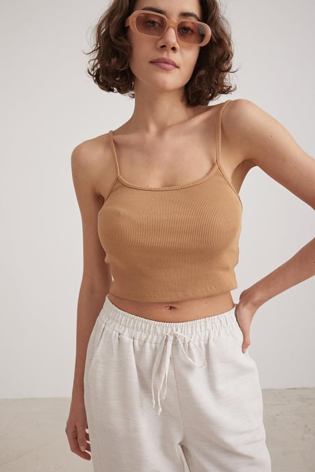 Askılı Kadın Crop Atlet CAMEL