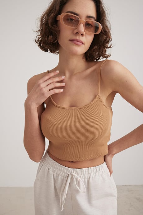 Askılı Kadın Crop Atlet CAMEL