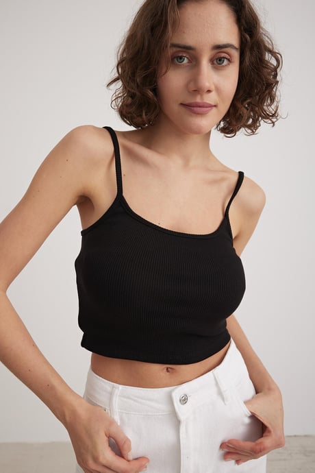 Askılı Kadın Crop Atlet SİYAH