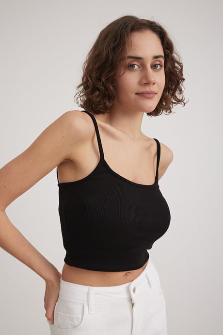 Askılı Kadın Crop Atlet SİYAH