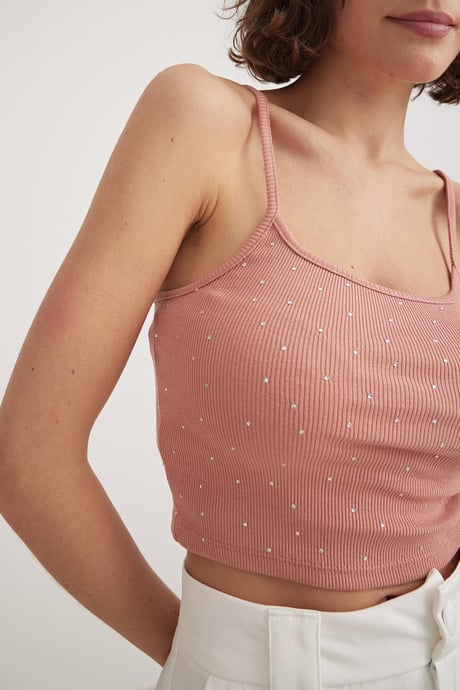 Askılı Taş İşlemeli Crop Atlet PUDRA