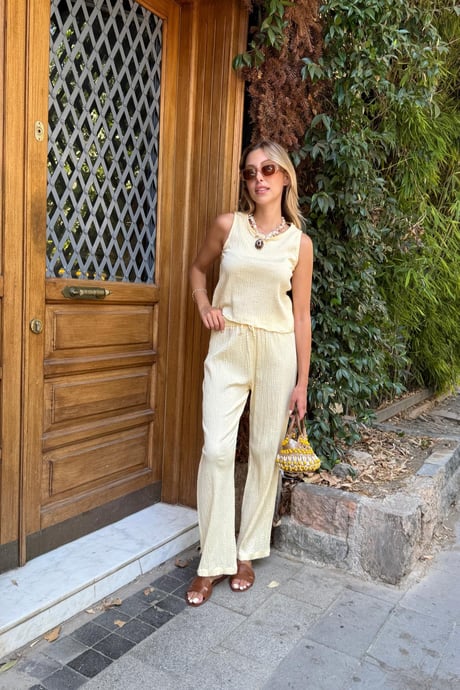 Beli Lastikli Pamuklu Gipe Pantolon SARI