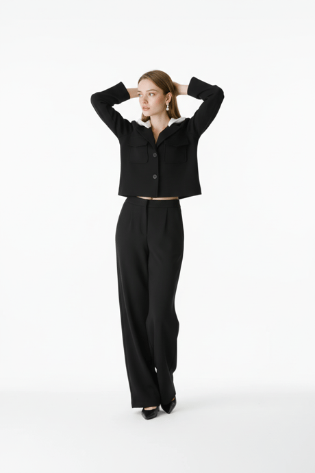 Çıkma Kapişonlu Spor Ceket SİYAH