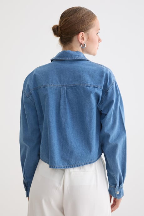 Çıt Çıt Detaylı Crop Gömlek TAŞ YIKAMA