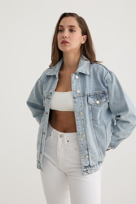 Düğme Detaylı Denim Kot Ceket KAR YIKAMA