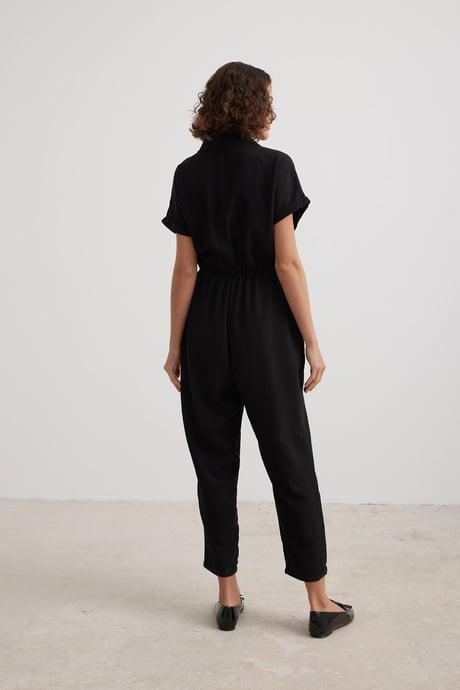 Düğme Detaylı Kadın Salopet SİYAH