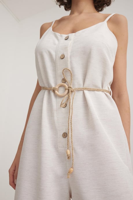 Kadın Askılı Keten Tulum TAŞ