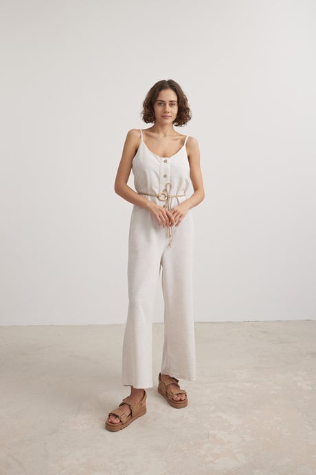 Kadın Askılı Keten Tulum TAŞ