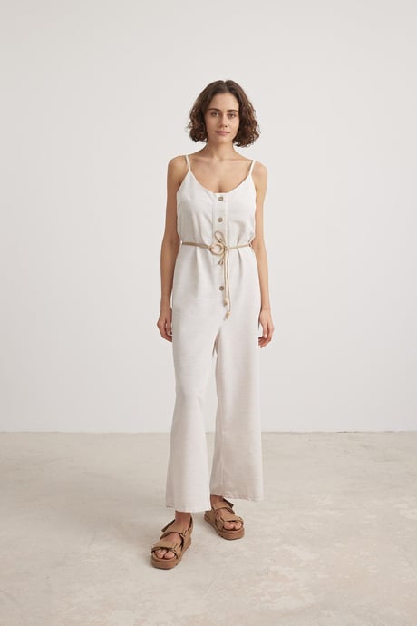 Kadın Askılı Keten Tulum TAŞ