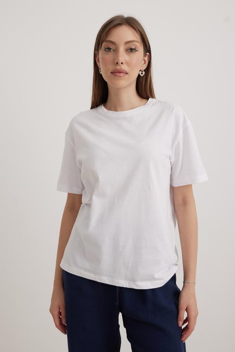 Kadın Bisiklet Yaka T-shirt BEYAZ