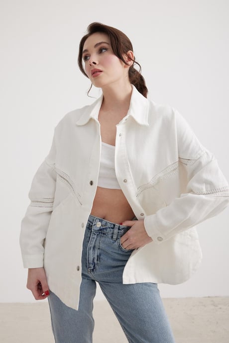 Kadın Denim Kot Ceket BEYAZ