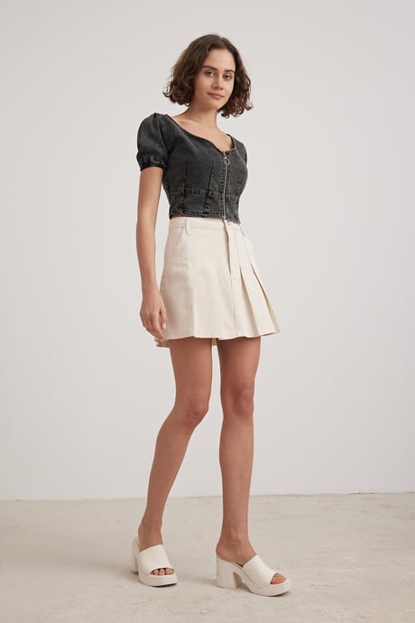 Kadın Fermuarlı Crop Kot Bluz BLACK