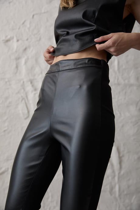 Kadın Lastikli Uzun Deri Pantolon SİYAH