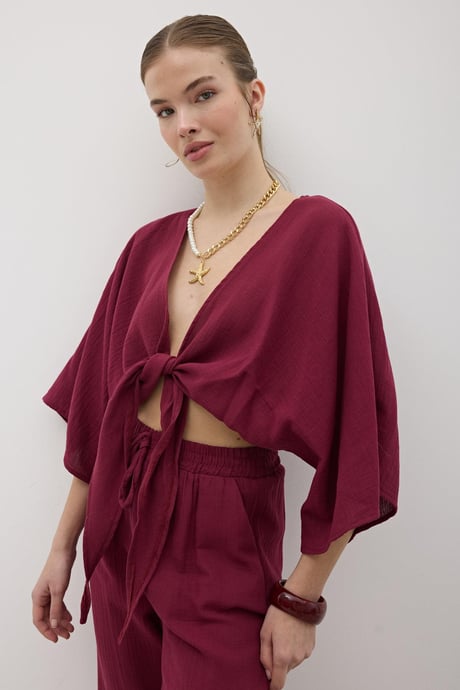 Kadın Müslin Bağlamalı Bluz BORDO