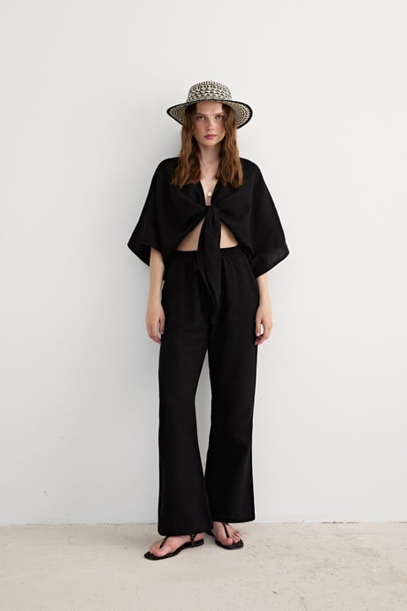 Kadın Müslin Bağlamalı Bluz SİYAH