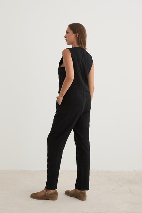 Kadın Önden Bağlamalı Desenli Kapitone Yelek SİYAH