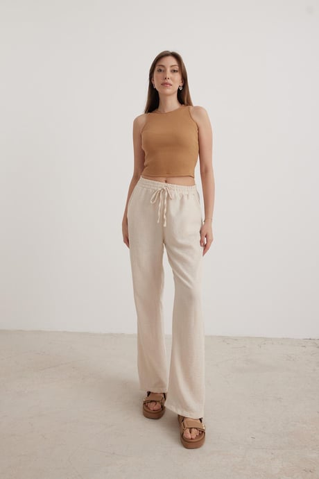 Kadın Sıfır Kollu Askılı Bluz CAMEL