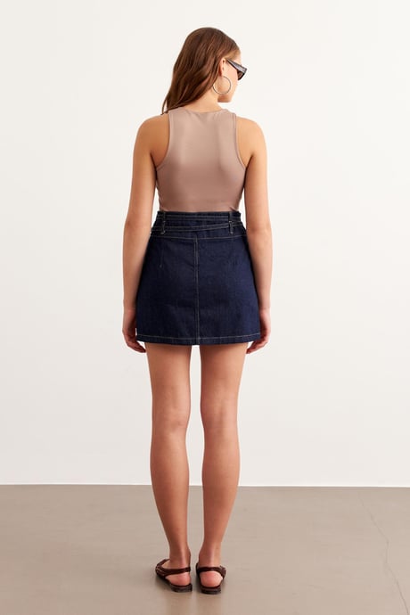 Kadın Toka Detaylı Kot Etek RİNS YIKAMA