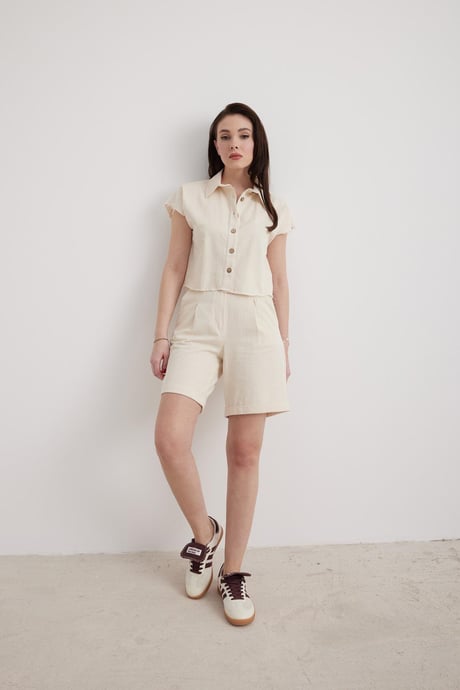 Keten Crop Gömlek TAŞ BALIKSIRTI