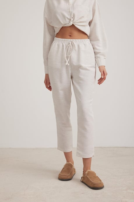 Keten Salaş Bel Lastikli Pantolon TAŞ