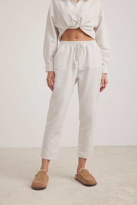 Keten Salaş Bel Lastikli Pantolon TAŞ