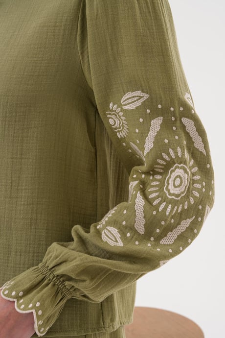 Kol Nakış Detaylı Önü Düğmeli Gömlek HAKİ