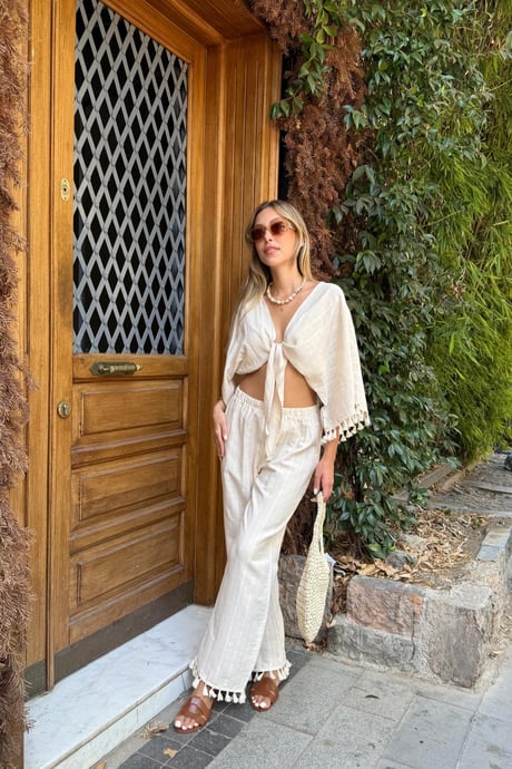 Kol Püskül Detaylı Önü Bağlamalı Kimono TAŞ