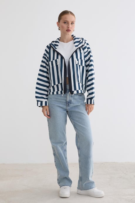 Marine Çizgili Kapüşonlu Ceket LACİVERT ÇİZGİLİ