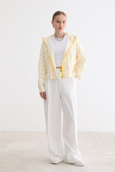 Marine Çizgili Kapüşonlu Ceket SARI ÇİZGİLİ