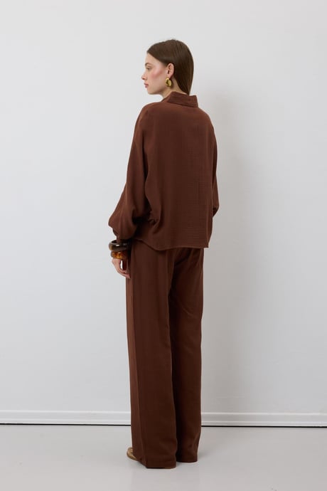 Önü Düğmeli Oversize Gömlek KAHVE