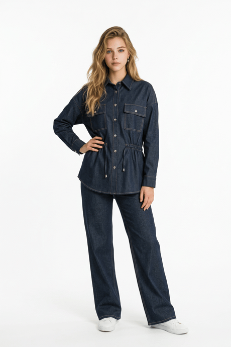 Oversize Beli Tünelli Cepli Gömlek MAVİ