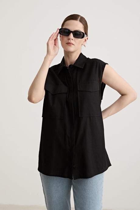 Oversize Kolsuz Gömlek SİYAH