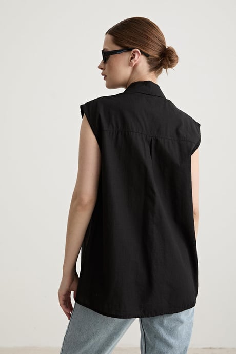 Oversize Kolsuz Gömlek SİYAH